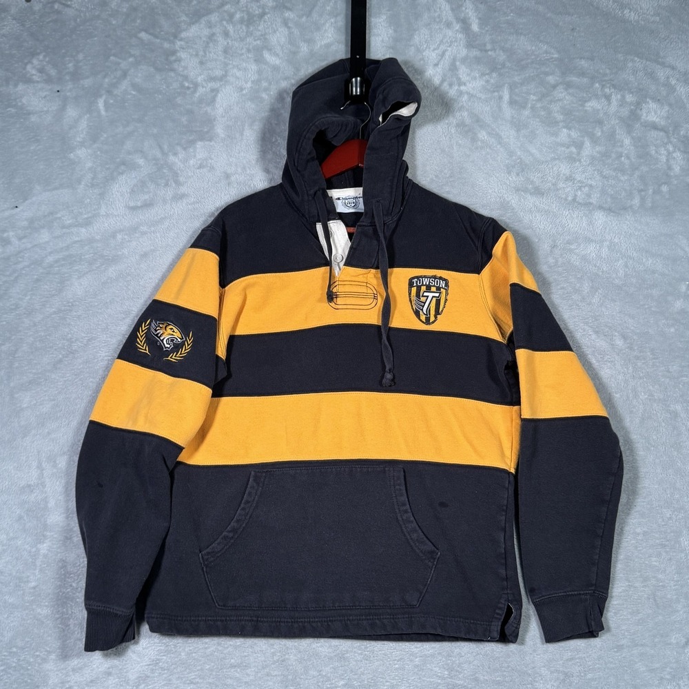 Towson‎ Tigers Hoodie Mens Small Blue Gold NCAA College Champion Rugby Striped